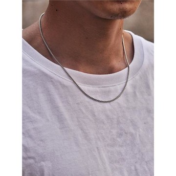 s925純銀2mm項鏈鎖骨鏈細鏈男士潮簡約百搭復古盒子鏈ins單鏈小眾