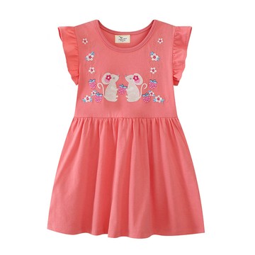 Jumping meters - 棉質圓領小飛袖洋裝-松果鼠鼠-粉橘