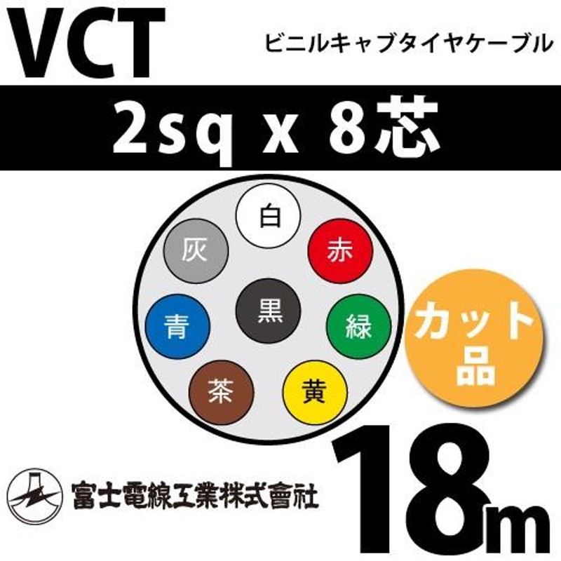 富士電線工業 VCT 2sqx8芯 ビニルキャブタイヤケーブル （2mm 8C 8心）（切断 1m〜） カット品 50m VCT-2-8C-50m - 1