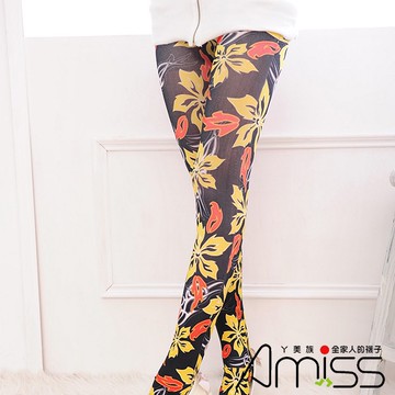 【Amiss】狠腳色‧經典印花造型褲襪-搖滾扶桑花(A132-55)