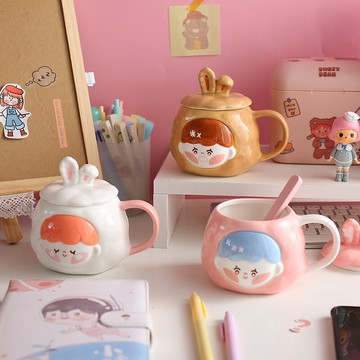 陶瓷杯女可愛少女馬克杯帶蓋軟萌治愈系日式杯子創意學生水杯家用