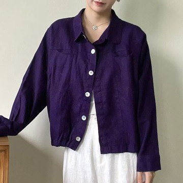 休閑亞麻薄款襯衫外套122552C