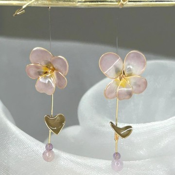 【香堇菜x紫水晶-水晶花耳環】2月生日花生日石 花言日和
