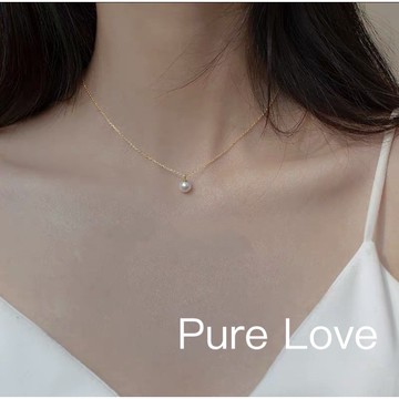 Pure Love樂芙 / 正韓 銀飾【S925純銀】N0475簡約通體純銀項鍊迷你珍珠鎖骨鏈 短項鏈 / 金