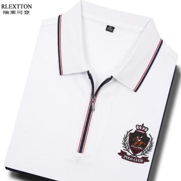 2025夏季新款短袖POLO衫翻領半拉鏈T恤百搭白色大碼商務休閑上衣