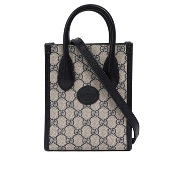 GUCCI Interlocking G 迷你手提/斜背托特包/黑藍色