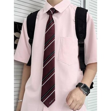 DKJK制服男女同款粉色襯衫情侶校供感高級感襯衣cos服夏休閑上衣