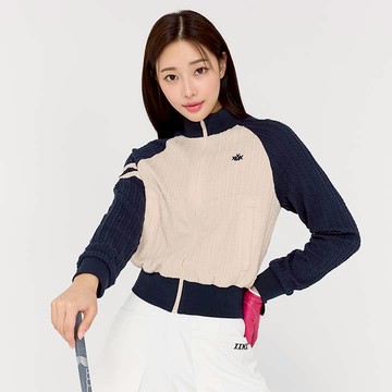 XXMX 高領立體織紋拚色短版拉鍊外套｜深沉海軍藍DarkNavy｜XGFGJ02H4