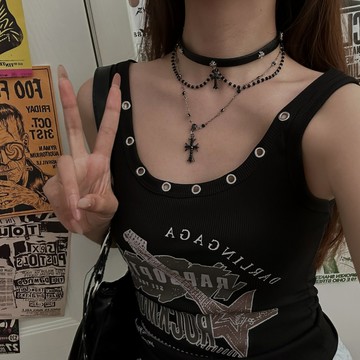 【台灣公司 可打統編】免運 哥特朋克風黑色十字架皮革項圈女choker頸環項鏈亞比配飾頸鏈飾品 可開發票 全館五折 工廠現貨直銷 新品特價 z9211