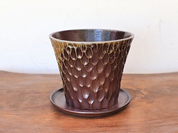 備前燒花盆[附碟] u-064