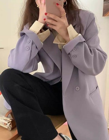秋款紫色休閒西裝外套