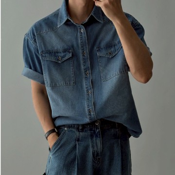 正韓夏季日常西部牛仔短袖襯衫 3色 YUPPIE 預購商品 0414