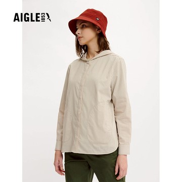 【AIGLE】女 快乾條紋兜帽外套AG-4P261A150(女外套 女快乾外套 連帽外套)