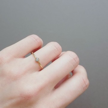 天然鑽石 單顆包鑲 純 14K 黃金細戒 | 手工客製 疊搭混搭