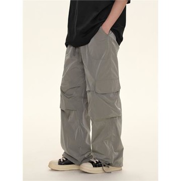 CLIMAX VISION輕薄褶皺廓形尼龍降落傘工裝褲寬松直筒傘兵褲