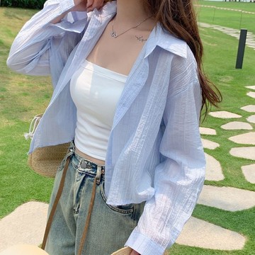 防曬襯衫女設計感小個子短款長袖薄外套寬鬆百搭白色開衫上衣輕薄透氣 薄款微透女夏季休閒罩衫外套