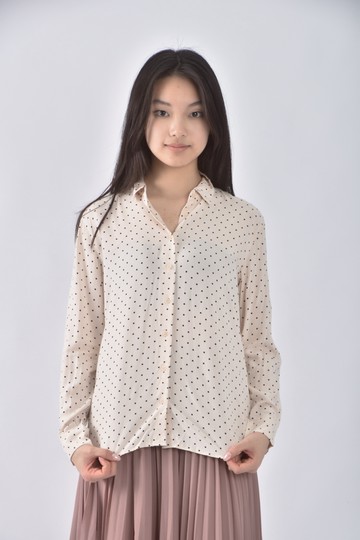 (S) uniqlo點點杏色長袖上衣