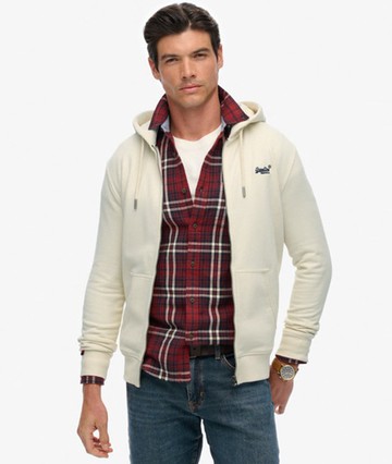 Superdry Men's Essential Logo Half Brushed Zip Hoodie Cream Size: S
