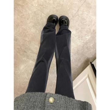 高腰顯瘦闊腿垂感直筒褲子大碼胖mm港風chic復古微喇牛仔褲女秋冬