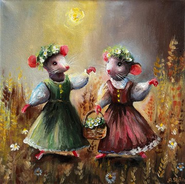 畫布畫 老鼠 田野 精靈藝術 小老鼠插畫 森林動物