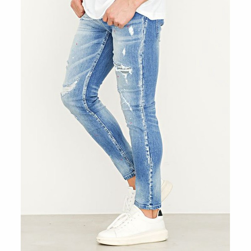 Cavaria キャバリア Cavaria ペンキ飛ばしダメージ加工ストレッチスキニーデニムパンツ メンズ ブランド ジーンズ ジーパン Gパン 大人 スキニーパンツ スキニーデニム パン メンズ ブルー 通販 Lineポイント最大1 0 Get Lineショッピング