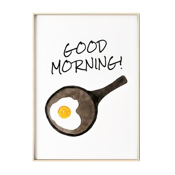 Good Morning 煎鍋荷包蛋牆面裝飾畫  70 x 50cm  木色