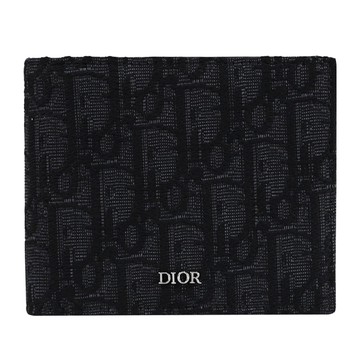 Christian Dior Oblique 浮雕LOGO滿版緹花布對開8卡短夾.黑