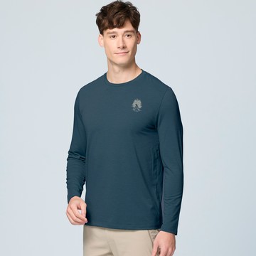 【WILDLAND荒野】男彈性雙色印花圓領長袖機能衣211暮霧藍