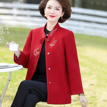 婚禮毛呢本命年羊絨大衣婆婆唐裝