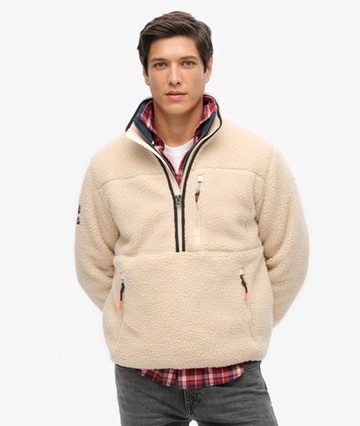 Superdry Men's Outdoor Half Zip Sherpa Fleece Cream Size: M