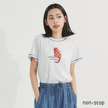 non-stop 美好時光印花貓咪T恤-2色