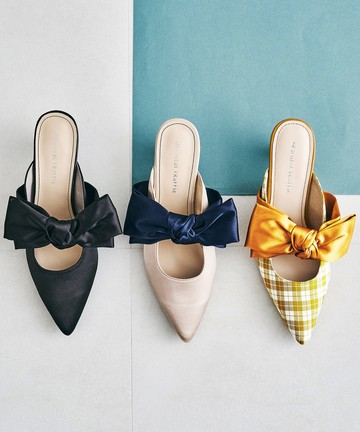 優雅光澤緞帶中跟穆勒鞋 (41109)