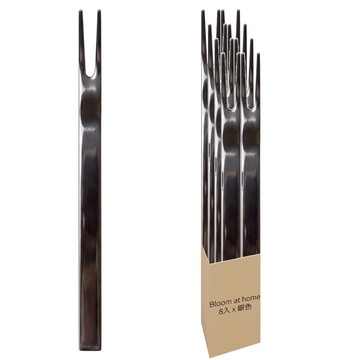 Bloom at home 簡約光澤珍妮茶叉 8入  8個  銀色