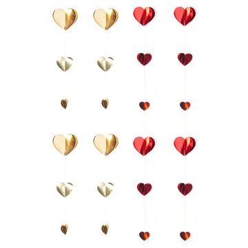 PARTYSHOW 金屬愛心3層掛飾 2款x2入組  金色 + 紅色  總長2m + 愛心最大(19 x 17cm)