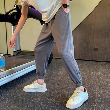 冰絲褲子男夏季薄款運動褲韓版潮流修身衛褲束腳哈倫褲休閑九分褲