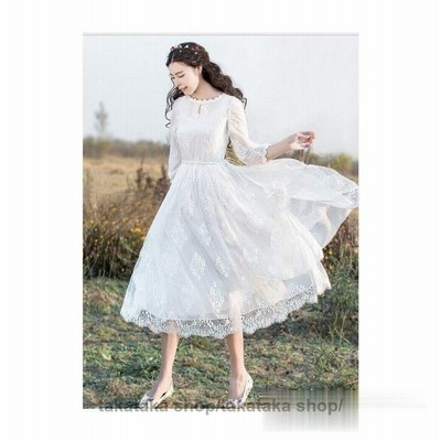 レディースワンピース チュニックロング マキシ丈 七分袖 マキシワンピ 2点白ワンピース 総レース ホワイト パーティードレス 可愛い 謝恩会 ロング ワンピース 通販 Lineポイント最大get Lineショッピング