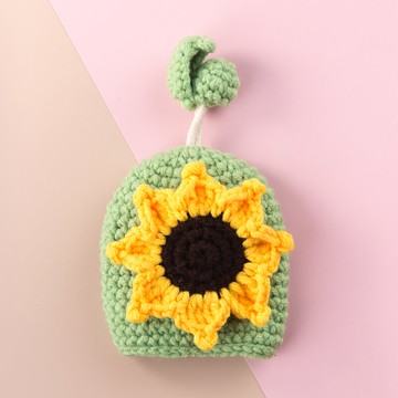 針織鑰匙包創意個性汽車遙控器套可愛少女抽拉袋鑰匙鏈圈環掛件