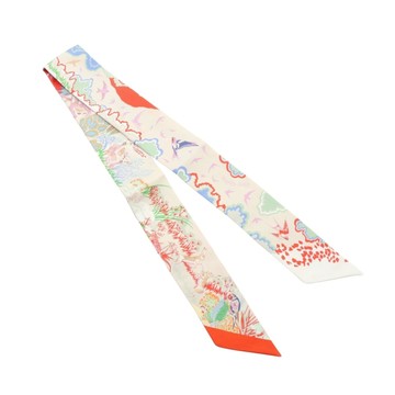 HERMES 愛馬仕 Rewilding Nature Twilly 絲巾 米白/多色 絲綢 【二手名牌BRAND OFF】