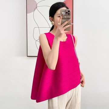 2023新款背心女夏季外穿蓬蓬不規則百褶皺無袖上衣設計感小眾