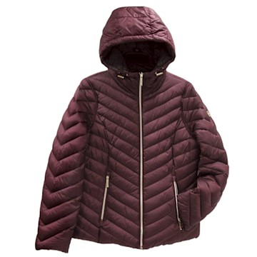 MICHAEL KORS 圓標Logo連帽绗縫雙面外套(梅洛紅酒色x咖啡LOGO)