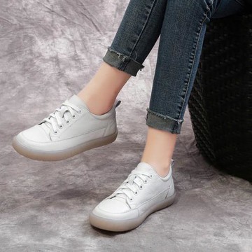 真皮小白鞋2024春季新款板鞋牛筋底旅游百搭軟底球鞋加絨保暖棉鞋