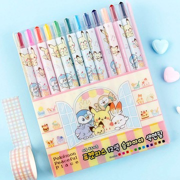 韓國文具連線 - 卡通人物寶可夢12色旋轉蠟筆-粉