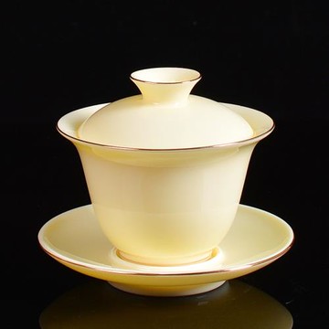 陶瓷復古風純色描金白色羊脂玉蓋碗精品粉色一人用小號茶碗100ML