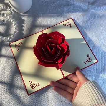 桃園出貨✨情人節賀卡3d立體可摺疊高級玫瑰愛心精緻手工結婚紀念日情侶卡片