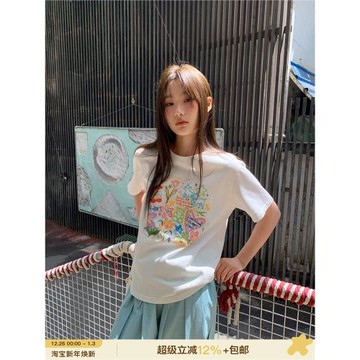 你好卡農涂鴉印花短袖圓領卡通