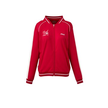 FILA 女復古條紋織帶棒球外套-紅色 5JKA-1322-RD