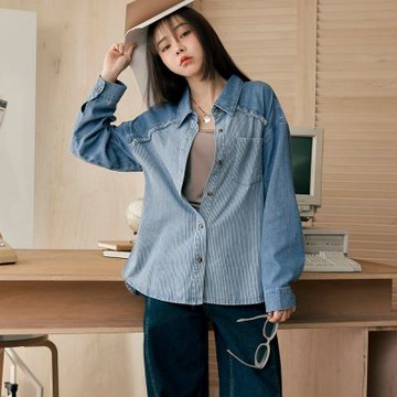 OB嚴選-純棉休閒鬚邊拼接牛仔外套《AB20881-》