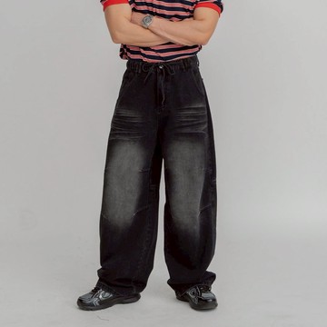 正韓街頭感水洗染色摺痕抽繩牛仔寬褲 2色 YUPPIE 預購商品 0616