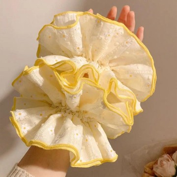 🥇金牌賣家 可開統編💎黃色雛菊花朵四層大腸髮圈女甜美風扎發丸子頭髮繩低馬尾頭繩皮筋
