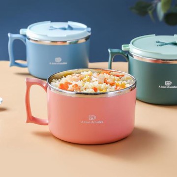 304不銹鋼泡面碗帶蓋學生女飯盒上班族食堂可愛保溫套裝兒童飯碗1